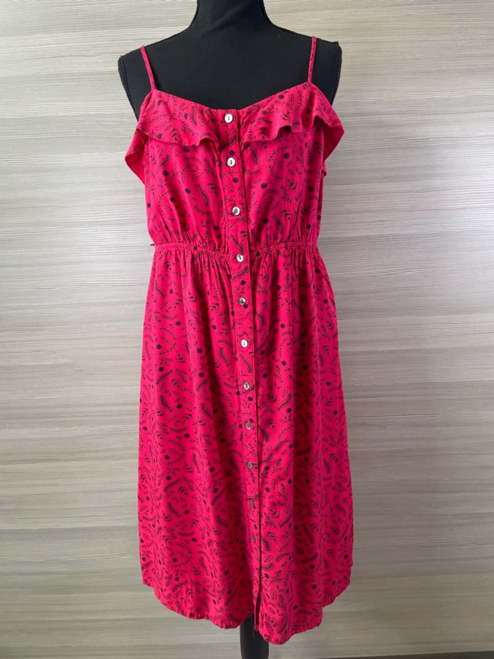 Ruffle Floral Spaghetti Strap Button-Front Sundress Size Medium